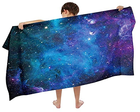 Ulticool Mikrofaser Kinder Handtuch 140 x 70 cm - Galaxie Universum Dinosaurier - Leicht Reisehandtuch Schnelltrocknend Badetuch Strandhandtuch Microfaser Microfiber - Reise Strand Kind Junge Blau