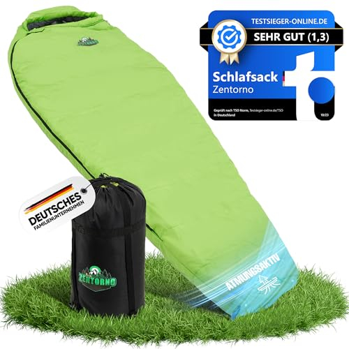 Zentorno® Schlafsack Outdoor bis 5 °| Ultraleicht & Kleines Packmaß [3-4 Jahreszeiten] Atmungsaktiv und Wasserabweisend | Camping Schlafsack | Waschbarer Mumienschlafsack für Erwachsene