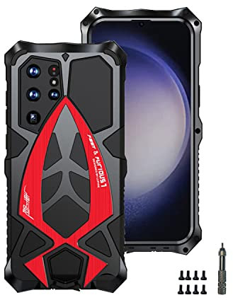 CeeDoo Kompatibel mit Samsung S23 Ultra Hülle 5g Metall Schrauben Handyhülle Kameraschutz Stoßfeste Case für Galaxy S23 Ultra Tough Robuste Panzerhülle - Rot