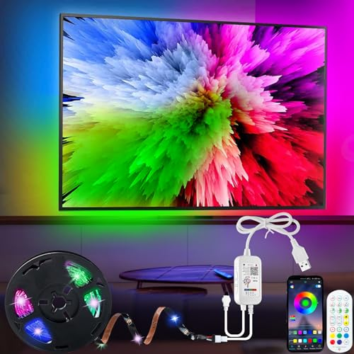 RGBIC Tira LED 5M, Televisor Tiras LED de 65-85 Pulgadas, Luces LED con APP y Control Remoto, Sync de Música, LED IC incorporado con 213 Persecución Modos y 16 millones de colores de TV PC Fiesta
