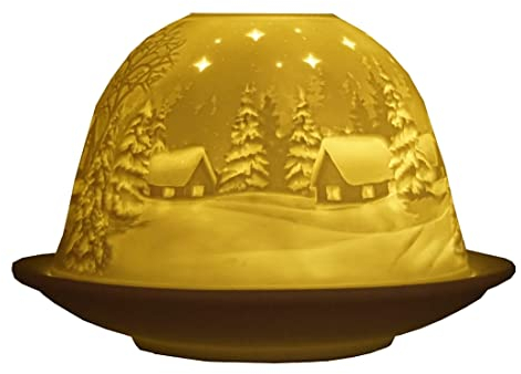 CBK-MS Dome Light Winter Dorf Porzellan ca. Ø 12 cm Höhe 8,5 cm Windlicht Winterdorf Teelichthalter Teelicht