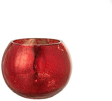 J-Line Windlicht Kugel Craquele Glas Perleffekt Rot Medium - 2 Stück