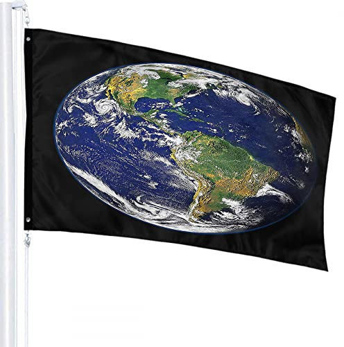 Bandera de la Tierra de 4 x 6 pies, planeta azul, montaña verde, blanco en el espacio negro, banderas al aire libre, banderines grandes de bienvenida, pancartas para el hogar, jardín, patio, decorac