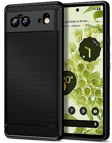 Qiinogow Hülle Kompatibel mit Google Pixel 6, Ultradünne Handyhülle Mit Stoßdämpfung, Schutzhülle aus Kohlefaser-TPU (Schwarz)