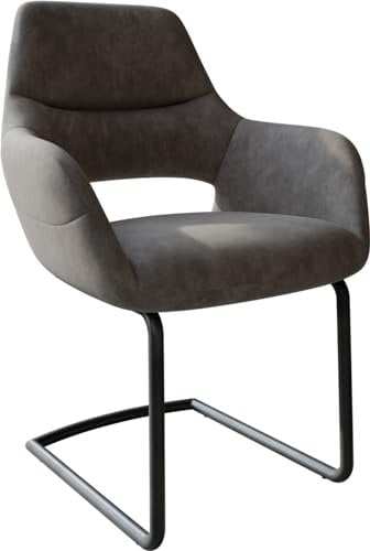 DELIFE Schwingstuhl Yago-Flex mit Armlehnen Freischwinger rund Schwarz Mikrofaser Anthrazit Vintage Taschenfederkern