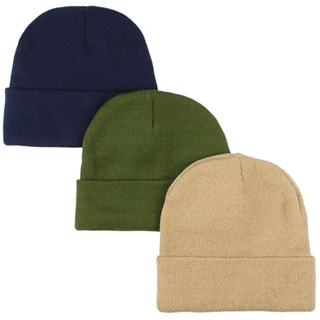 kozinu Unisex Beanie-Mütze für den Winter, weiche Totenkopfmütze, Strickmütze, warme Skimütze für Herren und Damen, 3 Stück, Marineblau, Armeegrün, Khaki, Einheitsgr��e
