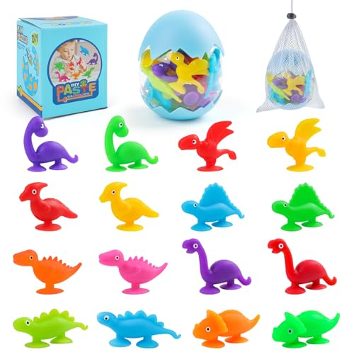 Jouet de Bain d'Aspiration pour Enfants de 3 Ans, 16Pièces Jouets à Ventouse Silicone Animaux Dinosaures, Jouet Sensoriel pour 4 à 8 Ans Garçons et Les Filles, Cadeaux d'anniversaire