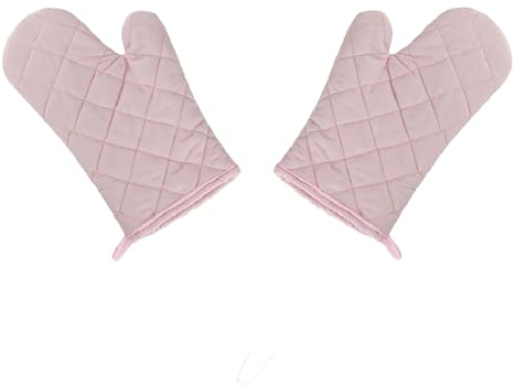 2 Pcs Oven Gloves, Heat Resistant Kitchen Baking Mitts with Hanging Loop, Non-Slip Cooking Gloves for Grilling Microwave Pizza - Pink