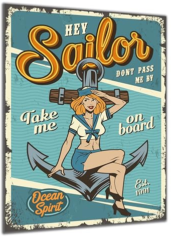 DARO Design - Wand-Bild auf 6mm HDF 70x50 cm Sailor - Wand-Deko Bilder Geschenk Vintage-Schild Retro-Schild