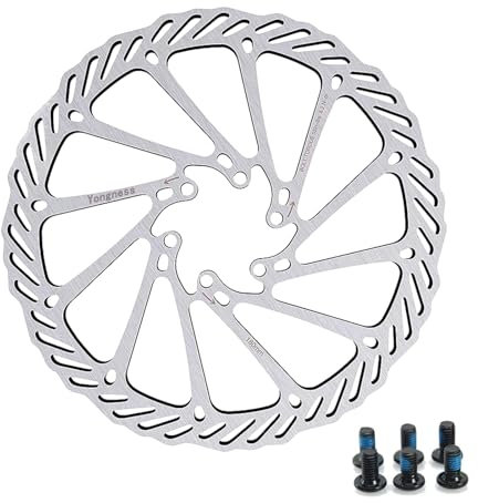 yongness Fahrradbremsscheibe Rotor 160mm/180mm/203mm Edelstahl Fahrradbremsscheibe mit 6 Schrauben Passend für die meisten Fahrräder Rennrad Mountainbike BMX MTB (Silber 180mm)