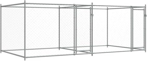 vidaXL Jaula de Perros con Puertas, Perrera de Malla para Cachorros, Corral para Animales, Caseta de Exterior, Acero Galvanizado Gris