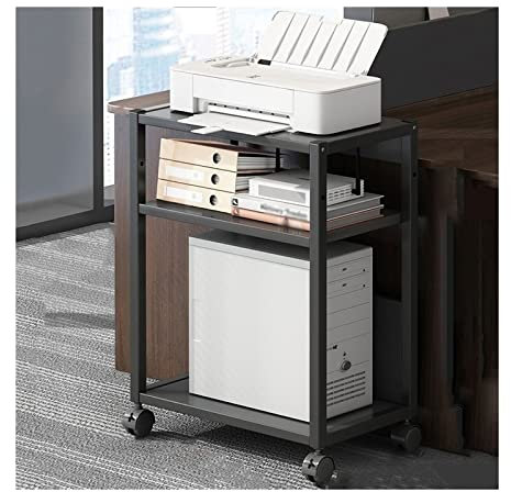 Computer Tower Stand Printer Table 3 Layer PC Tower Stand with Wheels, Mobile Printer Stand with Storage, Metal Frame, Floor PC Case Holder Cart for Home Office CPU Stand Cart Computer Stand for