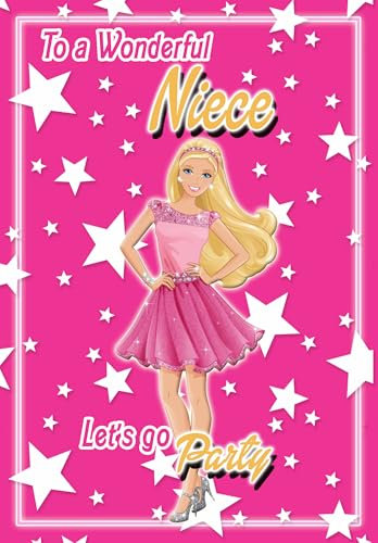 Barbie Niece Birthday Card – Optional PERSONALISED EXTRA LARGE 77MM BADGE - POSTED SAME DAY - FULL COLOUR INSIDE!