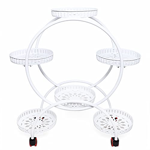 vinnyooc Metall Pflanzenständer Rolling 6 Töpfe Blumentreppe Blumenständer Garten Regal Blumenregal Mit Rad Dekorieren Zimmer Wohnzimmer Balkon Ständer Für Gegenstände