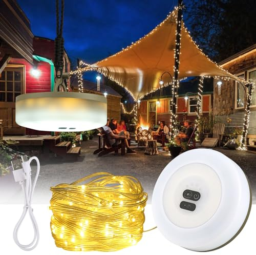 Camping Lichterkette Aufrollbar, Wasserdichte Tragbare Verstaubare Lichterkette Für Den AußEnbereich, Campinglampe Aufladbar mit 10m LED, Lichterkette Camping, Campinglampe Für Camping, Garten