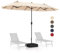 GOPLUS Doppelsonnenschirm 400 x 200 cm, Sonnenschirm mit Ständer und LED Solar, UV 50+, Balkonschirm groß für 6-8 Personen, Gartenshirm mit Kurbel & 12 Rippen, Marktschirm Tischschirm