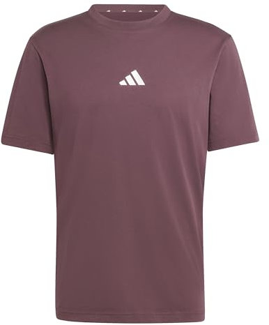 adidas Herren Essentials SMALL Logo Single Jersey Tee, Aurora Ruby/White, S