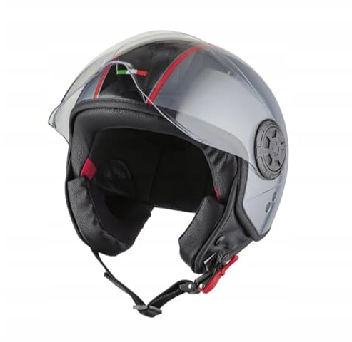 Crivit Jethelm Motorradhelm Rollerhelm Scooter Stoßfeste Außeenschale mit Visier (Grau-Rot, S)