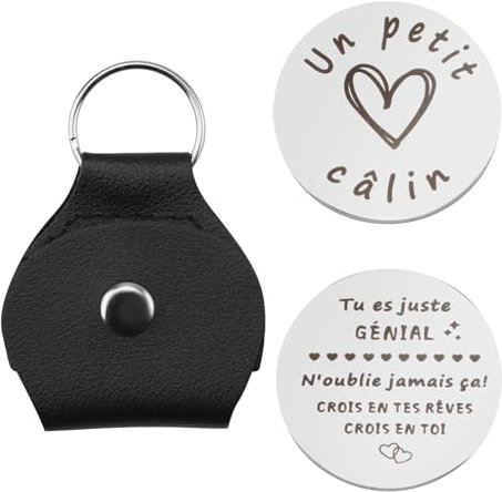 Un Petit Câlin Porte-Bonheur, Jeton de Poche avec Porte-Clés en Cuir, Unique Jeton de Bonne Chance, Cadeaux de Motivation Porte-Bonheur pour à Offrir à sa Meilleure Amie Famille Couple