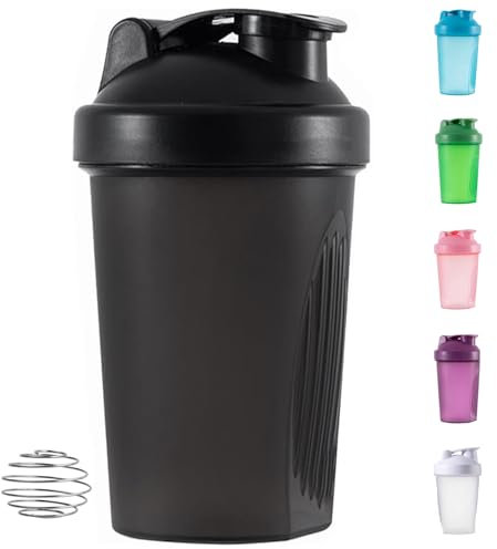 Senshuomy Protein Shaker Bottle,Sports Supplements Shakers Includes Wire Mix Ball Blender Bpa Free Secure Drink Flip Cap 400ml for Fitness Sports Gym Supplement Drinks Bottles (Black)