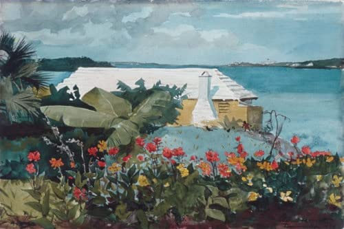 SYlale Berühmtes Gemälde Bunte Wandkunstleinwand Leinwand Gemälde Blumengarten und bungalow bermuda von winslow homer Bilder Deko Kunstwerk für Wohnzimmer 60x90cm