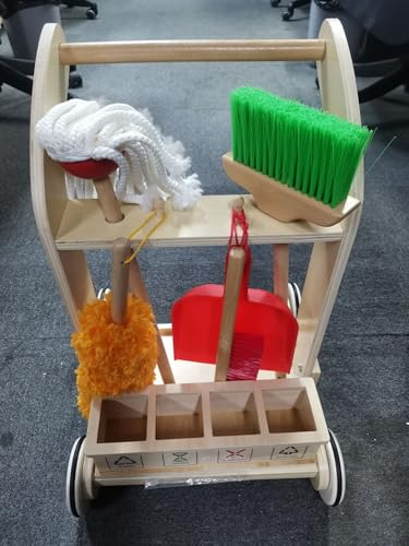 Jacootoys Wooden Baby Push Walker, Kids Cleaning Set for Toddlers, Baby Push Toy for 36 Months Boys and Girls, Educational Toddler Cleaning Carts Includes Mop Broom Hand Brush Dustpan and Garbage Sort