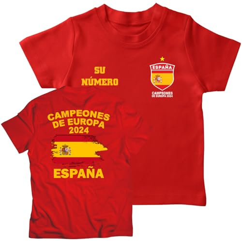 lepni.me Camiseta de Fútbol de España para Niños con Tu Número Personalizado | Bandera Española, Insignia con Estrella | Campeones de la Eurocopa 2024