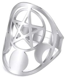 Hmsanase Ring Ringe Damen Bijouterie Herren Mondphase Pentagramm Pentagramm Ring Verstellbare Fingerringe Größenveränderbare Stylebsteel