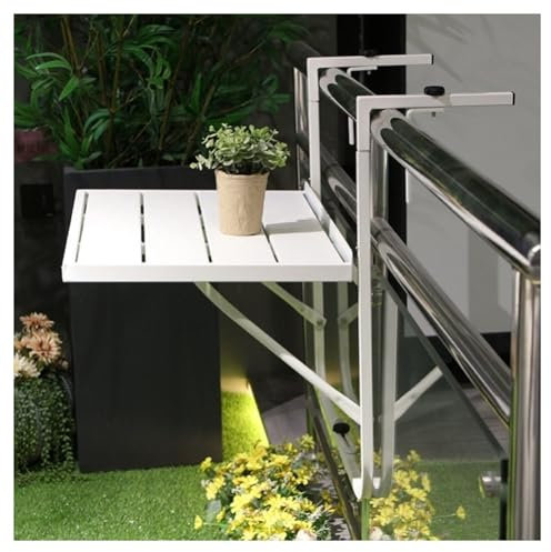 ZXCASDF Balkonhängetisch，Hängetisch für Balkongeländer,klappbar Terrassentisch zum Einhängen，Klapptisch Gartentisch zum Einhängen,Balkon Klappdeck Hängend Tisch(White)