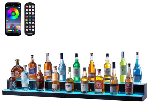 VEVOR Barregal Weinregal, LED-beleuchtetes Hausbarregal mit RF-Fernbedienung und App-Steuerung, 2 stufiges Getränkebeleuchtungsregal aus Acryl, 1524 x 200 x 150 mm Weinflaschenständer Freistehend
