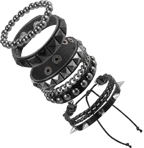 4 PCS Pulseras de Cuero con Tachuelas Pulsera Gótica Negra Pulsera Punk Rock Pulsera de Cuero Gótico Pulsera de los Años 80 Accesorios de Joyería Punk para Fiesta de Cosplay de Halloween