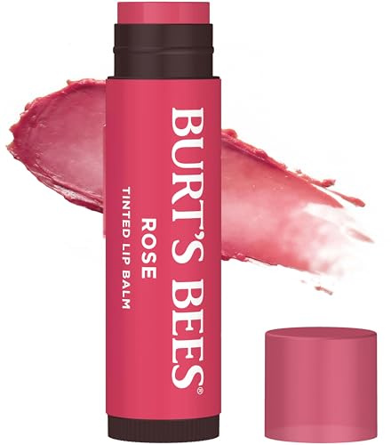 Burt's Bees Lip Tint Balm, Long Lasting 2 in 1 Duo Tinted Balm Formula, Color Infused with Hydrating Shea Butter for a Natural Looking Buildable Finish, Rose, 1 Tube