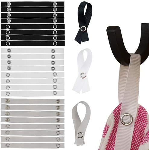 Nähfrei-Aufhänger für Textilien, 24 Pack, 150 x 12 mm Schlaufen, DREI Farben Set, Druckknopf Verschluss, Aufhänger Schlaufen für Geschirrhandtuch, Handtuch, Lappen, Tuch, Dekoartikel, Camper Zubehör
