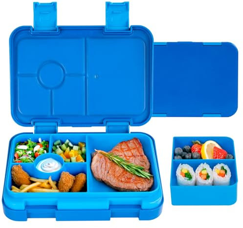 QCQHDU Brotdose Kinder mit 6 Fächern - Lunchbox mit Unterteilungen, Bento Box für Schule, Kindergarten, Outdoor | Leckdicht, Spülmaschinenfest, BPA-Frei(Blau)