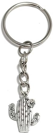 FizzyButton Gifts Cactus Keyring Key Ring with Silver Tone Charm and Silver Tone Keychain