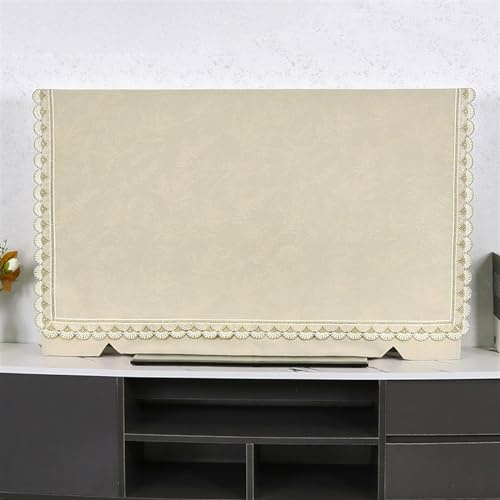 STHOYN Innengewebe-TV Cover Staubdichte Tuchabdeckung, Modernes Design Spitze Rand Dekorative TV Abdeckung Einfache Retro Universal TV-Staubabdeckung(Beige,28inch/66 * 43cm)