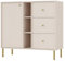 Selsey Commode Oktio 95x100,2x40,8 cm - Buffet Rangement - Beige Sable - 3 Tiroirs, Porte Battante, Niches Ouvertes - Meuble Bas Salle à Manger/Salon - Panneau de Particules - Pieds Métalliques Dorés