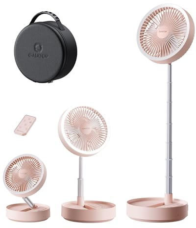 Gaiatop Ventilador portátil de pedestal con batería de 16000 mAh [máximo 74 horas de funcionamiento], ventilador oscilante plegable, ventiladores de escritorio plegables, luz LED, funda y control