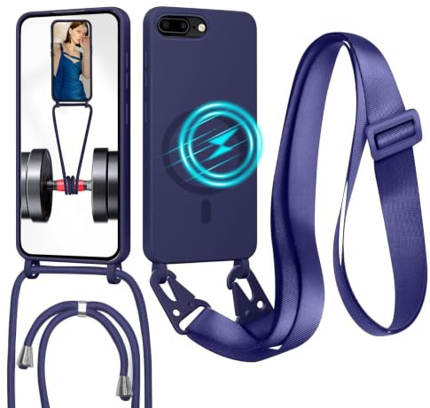 GoodcAcy Handykette für iPhone 6 Plus/iPhone 7/8 Plus Hülle mit Band,Blau | Magnetisch Handyhülle kompatibel mit Magsafe zum Umhängen Schutzhülle mit Kette Kordel Weich TPU Liquid Flüssig Silikon Case