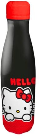Sanrio Hello Kitty Botella Reutilizable, Acero Inoxidable Botella de Agua para Niñas, Diseño Hello Kitty Botella de Viaje, Capacidad 500 ml | Negro