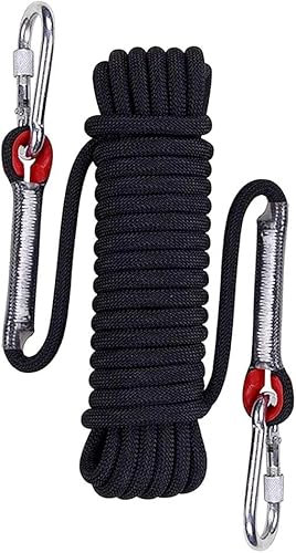 Corde d'escalade statique de 10 mm – Cordon de sécurité robuste pour sauvetage incendie, escalade sur glace/arbre, ancrage de quai et utilisation en extérieur, 15 m (noir)