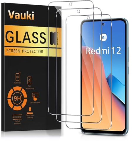 Vauki 3 Pièces Verre Trempé pour Xiaomi Redmi 12 4G, Ultra Résistant Film Protection Écran, HD Ultra Transparent, Sans Bulles, Dureté 9H Glass, Vitre Protecteur pour Redmi 12 6,79, Clear