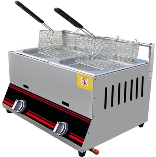 SFNIOKFG Friggitrice a Gas, friggitrice Professionale in Acciaio Inox da banco, friggitrice di Grande capacità con cestelli e Controllo della Temperatura, Riscaldamento rapido e Risparmio e