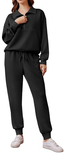 PINSPARK Jogginganzug Damen Set Trainingsanzug Halber Reißverschluss Zweiteiler Tracksuit Langarm Outfit Freizeitanzug Einfarbig Jogger Sportanzug