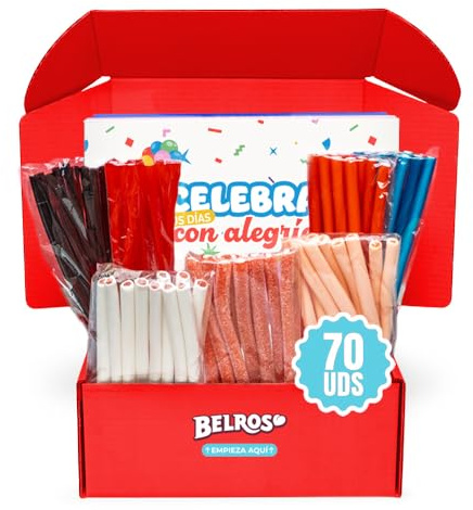 BELROS Pack Surtido Regalices 1,8kg con 7 Bolsitas Mix Regaliz. Gominolas y Golosinas. Dia del Padre, Dia de la Madre. Caja Regalo Azul. Ideal para Celebraciones, Cumpleaños y Fiestas