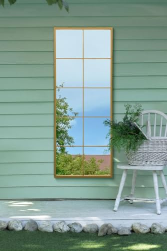 MirrorOutlet The Genestra - Gold Modern Window Garden Full Length Wall Mirror 59 x 24 150 x 60cm Silver Mirror Glass with Black Metal Frame.