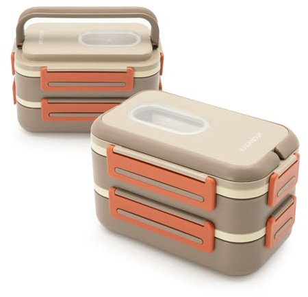 KASANOVA Porta pranzo con 2 scomparti e posate Clicks marrone arancio