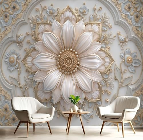 DLERFLOVR Papier Peint Soie Relief Tournesol 3D 450x315cm Papier Peint Panoramique Réalisme XXL Tableaux Décoration Murale pour Salon, Chambre, Décor Fond TV - Beige