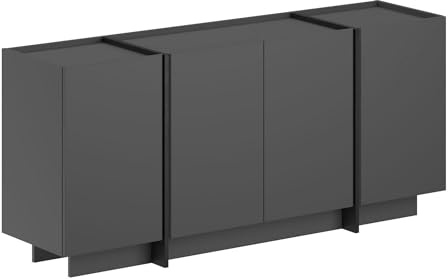 Moderner Konsolentisch, Anthrazit & Schwarz, 180 x 80 x 45 cm | 100% melaminbeschichtete Spanplatte, 18 mm dick | Soft-Close-Scharniere, mehrere Regale, stilvoll & funktional für Zuhause & Büro
