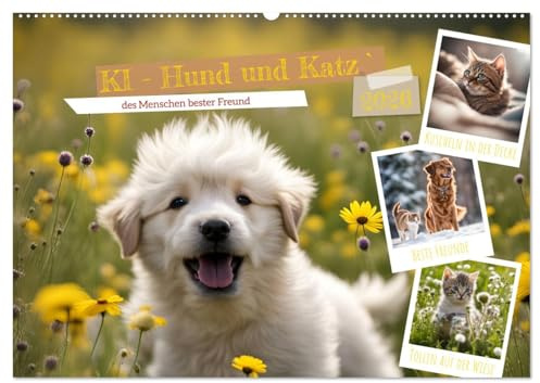 KI - Hund und Katz `des Menschen bester Freund (Wandkalender 2026 DIN A2 quer), CALVENDO Monatskalender: Emotionale Tierportraits (CALVENDO Tiere)